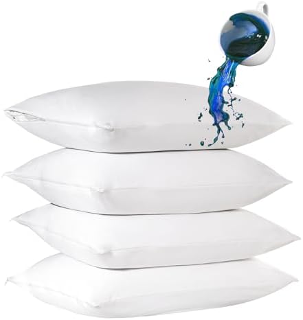 Set of 4 Waterproof Pillow Protectors with Zipper