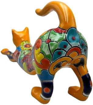Talavera Cat Stretching Mexican Pottery Vase
