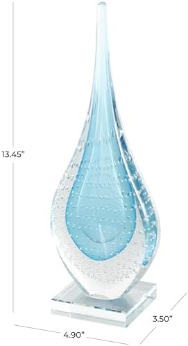 Deco 79 Blue Glass Teardrop Sculpture with Clear Bubbles