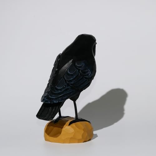 DinNingNing Wood Crow Figurine Black Raven Decor