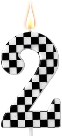 Racing Cars Birthday Candle Number 2 Black and White Cake Topper