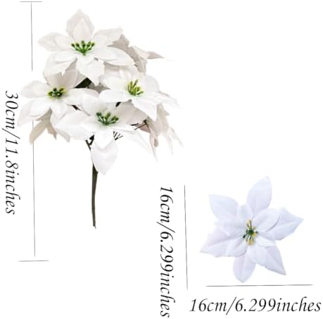 8 Pack 7 Head White Velvet Poinsettia Christmas Decor