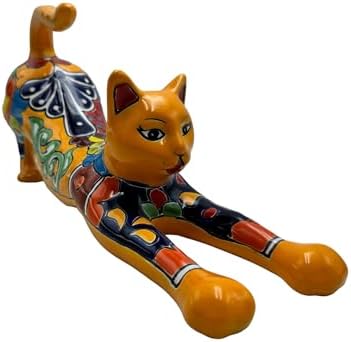 Talavera Cat Stretching Mexican Pottery Vase