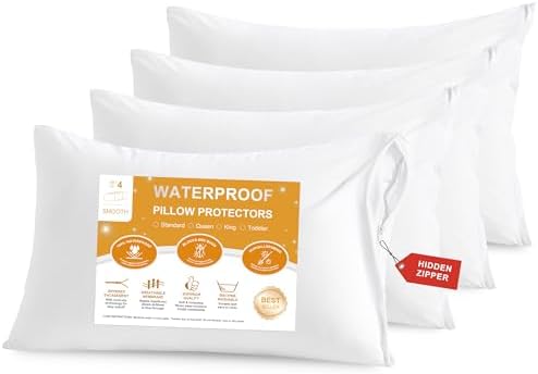 NTBAY 4 Pack Waterproof Pillow Protectors 20x30 Inches Microfiber Quiet Zip Covers