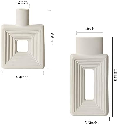 LZV White Ceramic Vase Set of 2 Modern Rustic Design