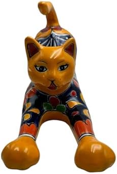 Talavera Cat Stretching Mexican Pottery Vase