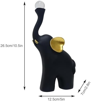 Handcrafted Black Elephant Statue with Golden Ears Crystal Ball