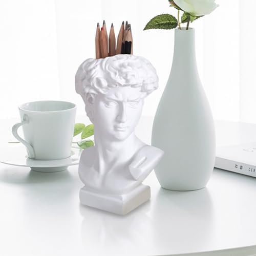 Greek Statue Pen Holder - David Bust Resin Desk Organizer 1