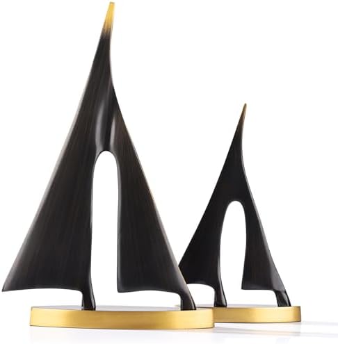 Black Gold Sailboat Sculpture for Home Office Decor