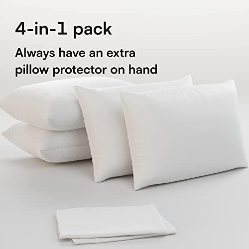 100 Cotton Pillow Protectors 4-Pack with Zipper Queen Size