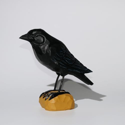 DinNingNing Wood Crow Figurine Black Raven Decor