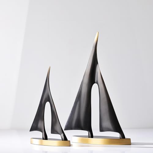 Black Gold Sailboat Sculpture for Home Office Decor