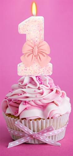 ElekFX Birthday Candle - Pink Glitter Bowknot 1 Year Old