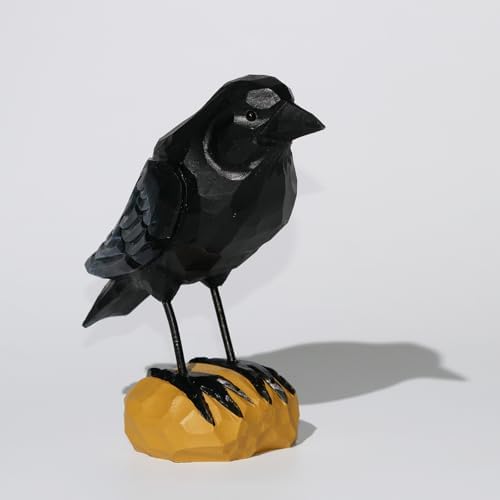 DinNingNing Wood Crow Figurine Black Raven Decor