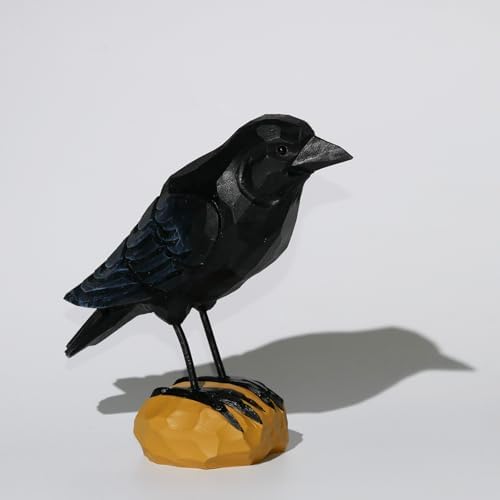 DinNingNing Wood Crow Figurine Black Raven Decor