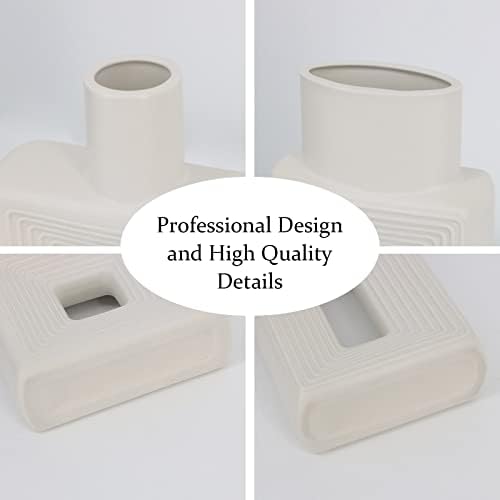 LZV White Ceramic Vase Set of 2 Modern Rustic Design