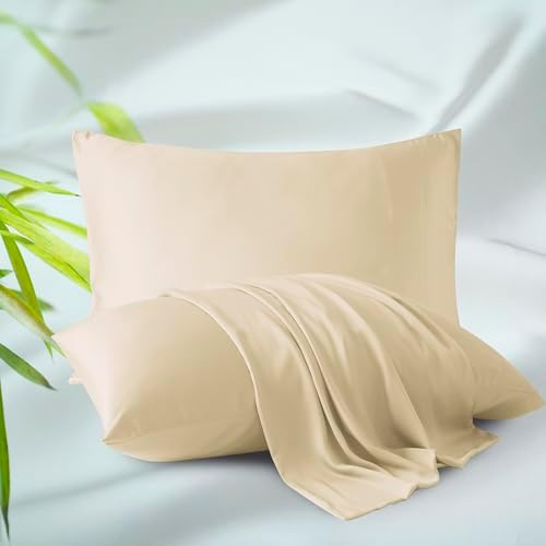 Zaizaihome Queen Pillow Protectors 2 Pcs Zippered Bamboo Viscose Beige
