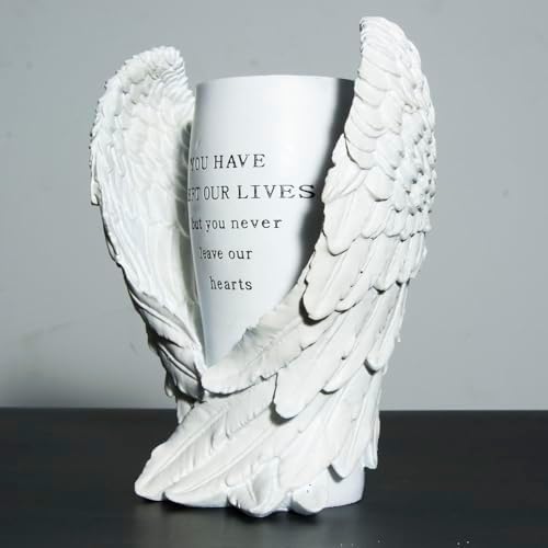 White Resin Angel Wings Cemetery Flower Vase with Stake