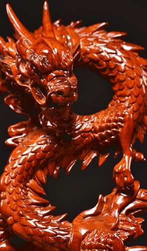 Feng Shui Dragon Statue - 7 Inch Red Wooden Ornament