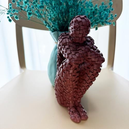 Abstract Mosaic Resin Sculpture Thinker Figurine Red