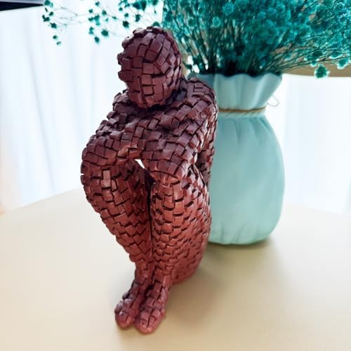 Abstract Mosaic Resin Sculpture Thinker Figurine Red