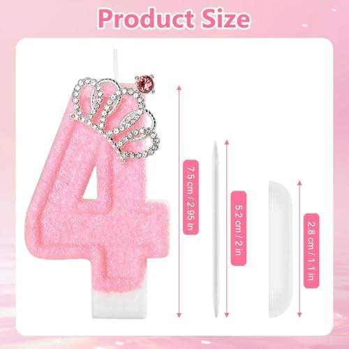 Pink Birthday Candle Crown Number 4 with Holder 1
