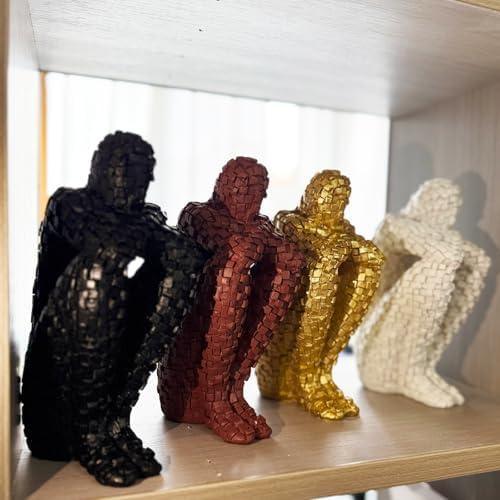 Abstract Mosaic Resin Sculpture Thinker Figurine Red