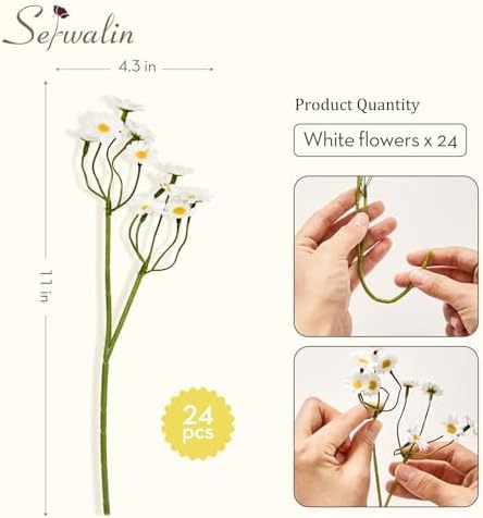 Serwalin 24 Pcs Silk Daisy Artificial Flowers White