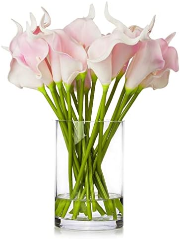 20 Piece Pink Calla Lily Artificial Flower Set with Glass Vase