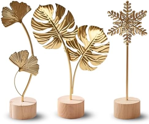 Uimoky Gold Leaf Decor Set 3PCS Modern Sculptures