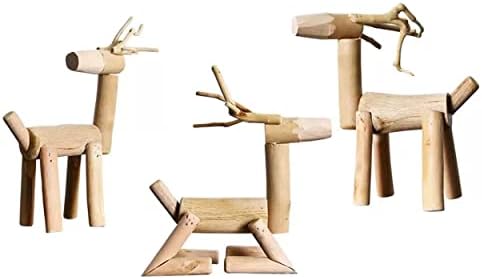 Tontaly Wooden Deer Statue 8-inch Desktop Decor