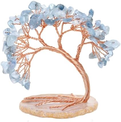 Handmade Aquamarine Crystal Tree of Life on Agate Base