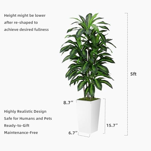 ASTIDY 5FT Artificial Dracaena Plant with White Planter