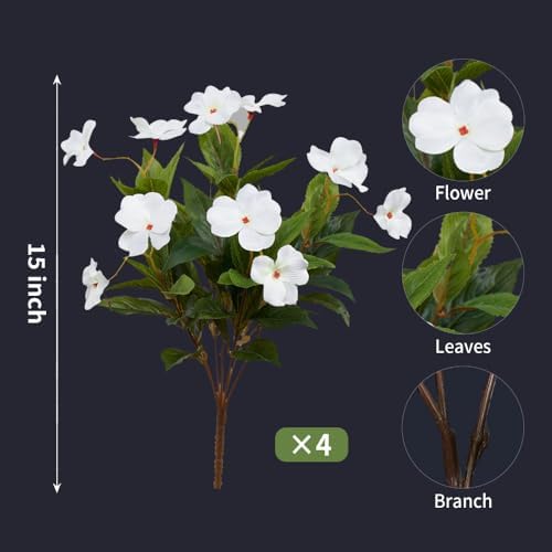 MelorcaGuilla 4PCS Artificial Impatiens for Outdoor Decor