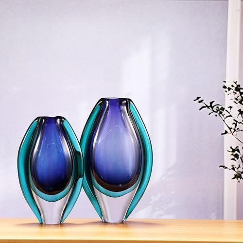 Luxury Lane London Blue 10 Inch Tall Oval Art Glass Vase