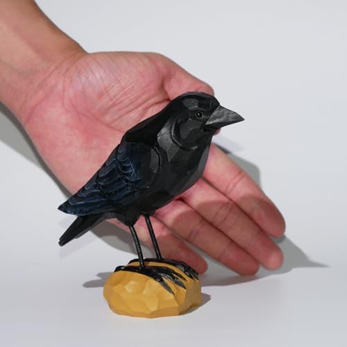 DinNingNing Wood Crow Figurine Black Raven Decor
