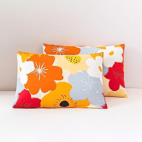 SUSYBAO Queen Pillowcases Set of 2 Orange Flower Print