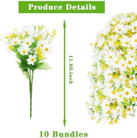 10 Bundles White Fake Flowers for Outdoor Decor