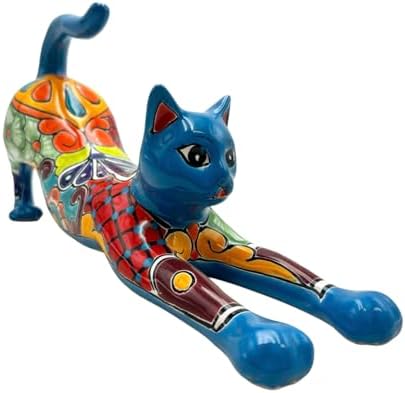 Talavera Cat Stretching Mexican Pottery Vase 1