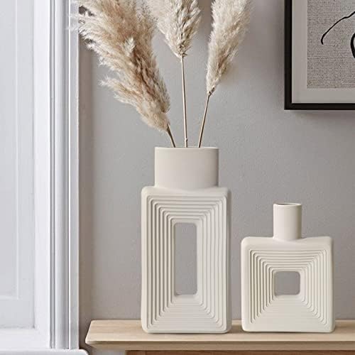 LZV White Ceramic Vase Set of 2 Modern Rustic Design