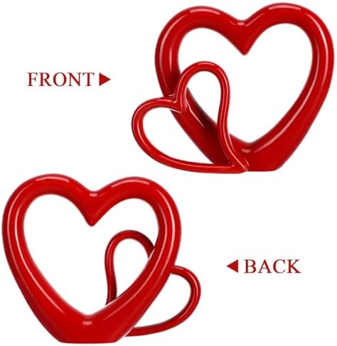 HOMSFOU Red Heart Figurine Ceramic Statue Wedding Decor 1