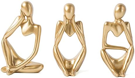FJS Gold Thinker Statues Set of 3 Modern Art Decor