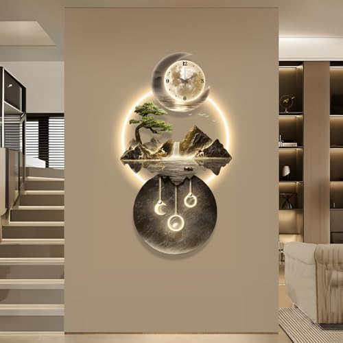 LED Light Art Wall Decor Clock 19x39IN Gold C