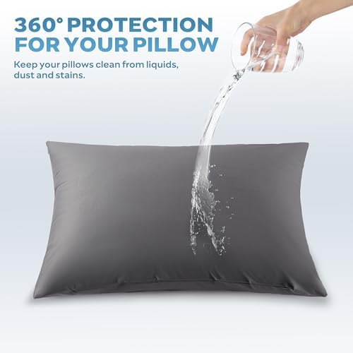 JELLYMONI Waterproof Pillow Protectors - 20 x 26 Dark Grey Set of 2