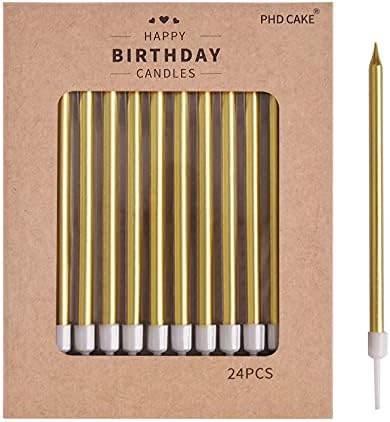 PHD CAKE Gold Long Thin Birthday Candles for Special Occasions