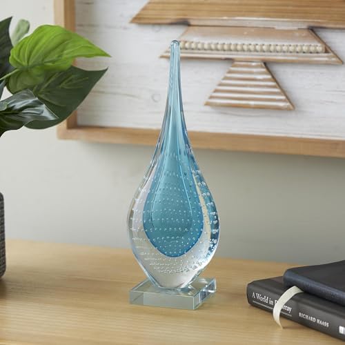 Deco 79 Blue Glass Teardrop Sculpture with Clear Bubbles