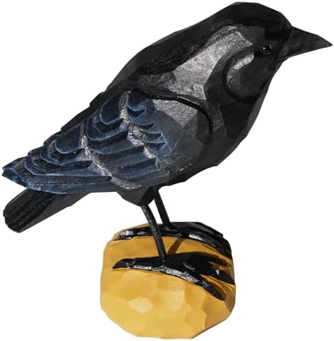 DinNingNing Wood Crow Figurine Black Raven Decor