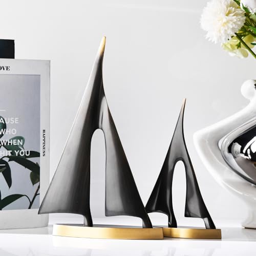 Black Gold Sailboat Sculpture for Home Office Decor