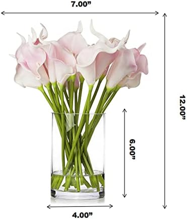 20 Piece Pink Calla Lily Artificial Flower Set with Glass Vase
