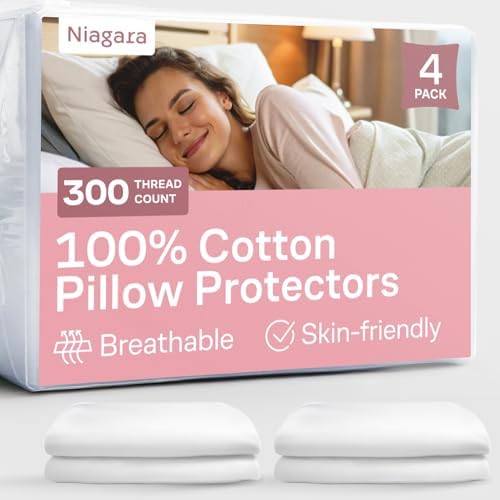 100 Cotton Pillow Protectors 4-Pack with Zipper Queen Size